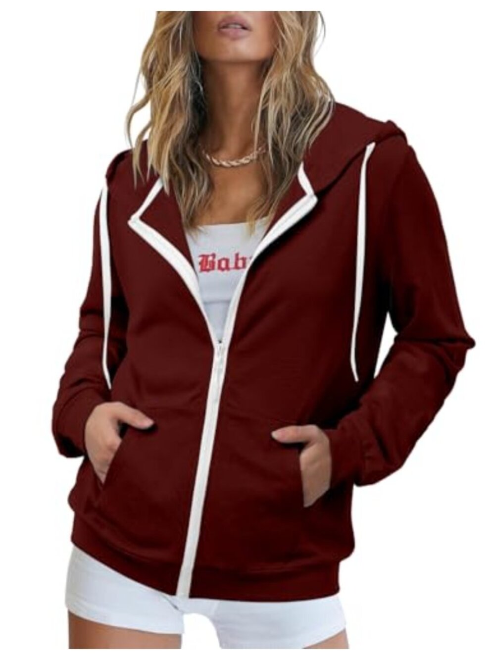 Women's Zip Up Hoodie Long Sleeve Drawstring Sweatshirt with Pockets